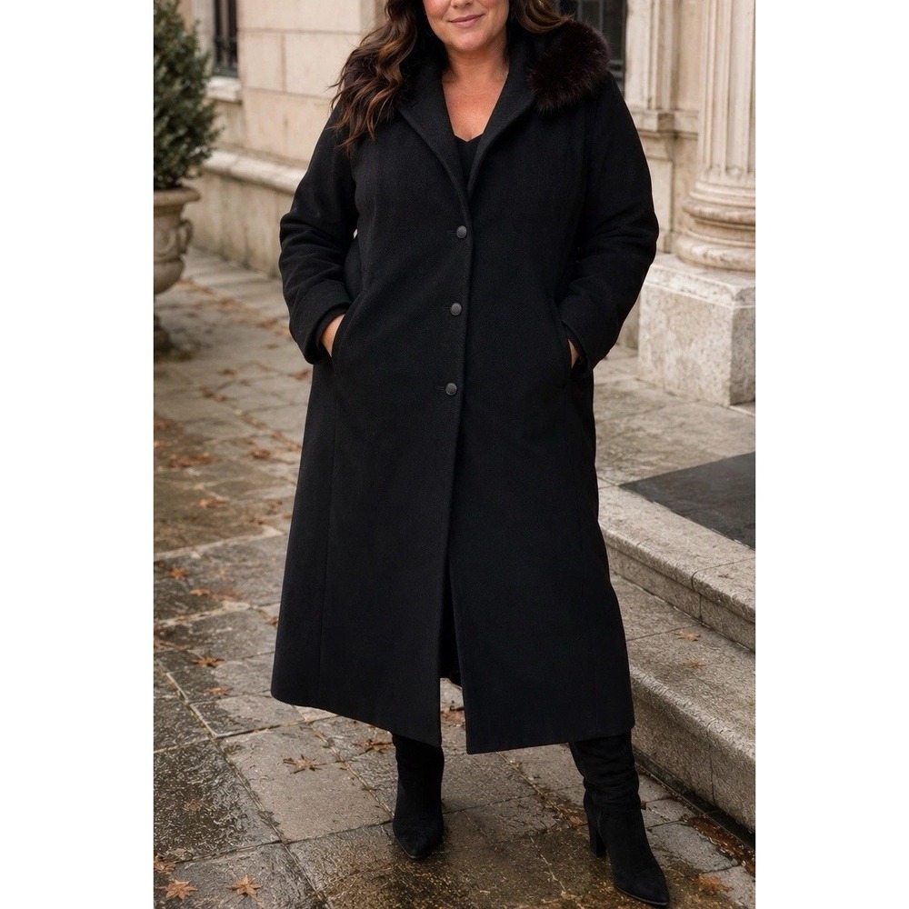 VTG Steve by Searle Faux Fur Cashmere Blend Hooded Long Coat Women Sz 12
